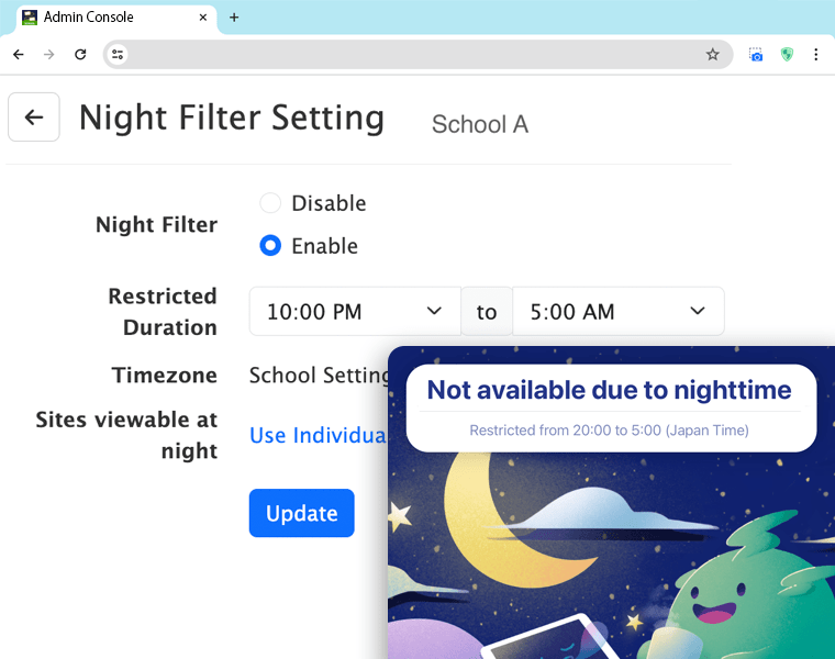 Restrict students' web browsing during the night.
