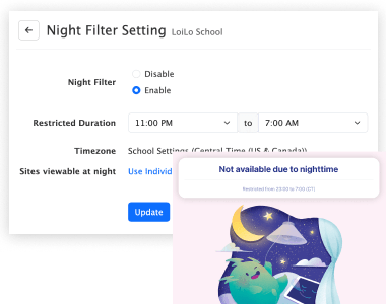 Restrict student web browsing at night